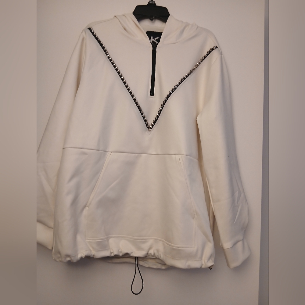 KORAL OFF White Hooded Sweatshirt with Silver Trim.Size S